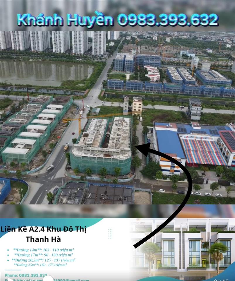 Bán liền kề 100m² tại khu đô thị thanh hà giá 11,3 tỷ, có nhà đang xây thô,  0983 393 ***