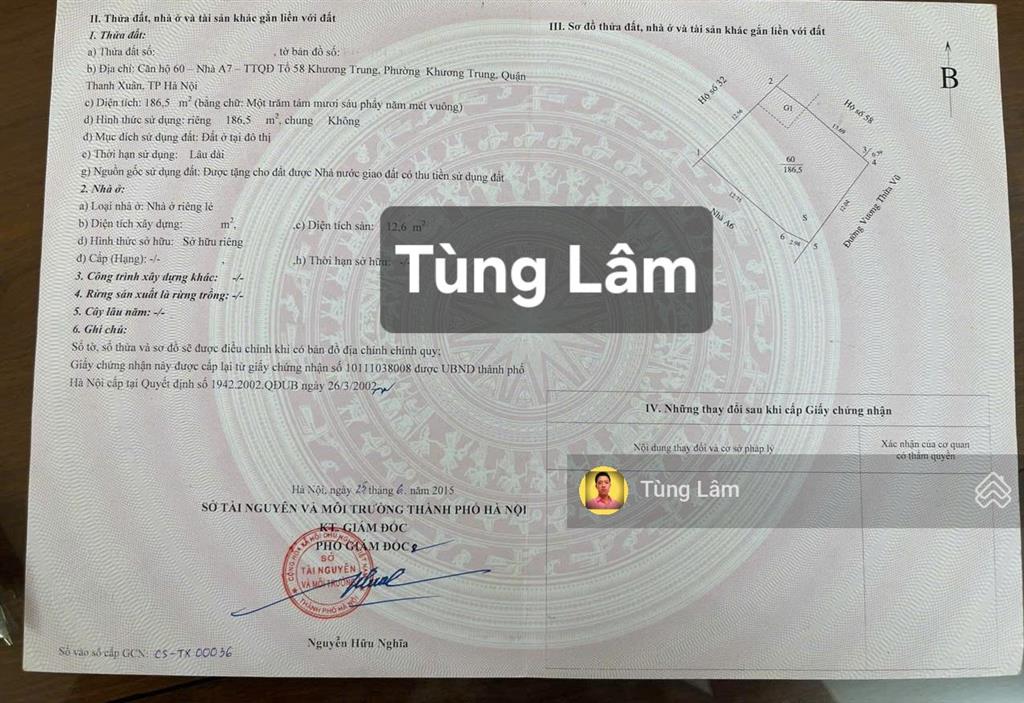 Bán nhà 60 vương thừa vũ. dt 186m2, đua ra 200m2 x9t  mt 12m  135 tỷ