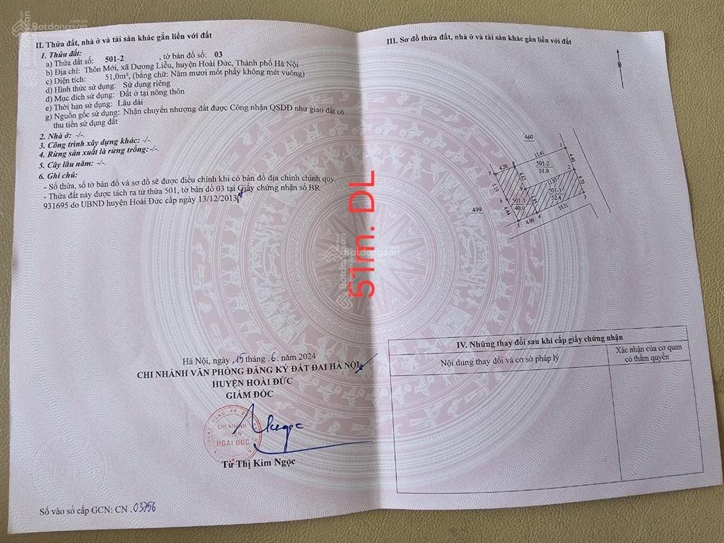 Bán lô đất gần đường dh05 và vành đai 4, tại dương liễu  hoài đức  hn