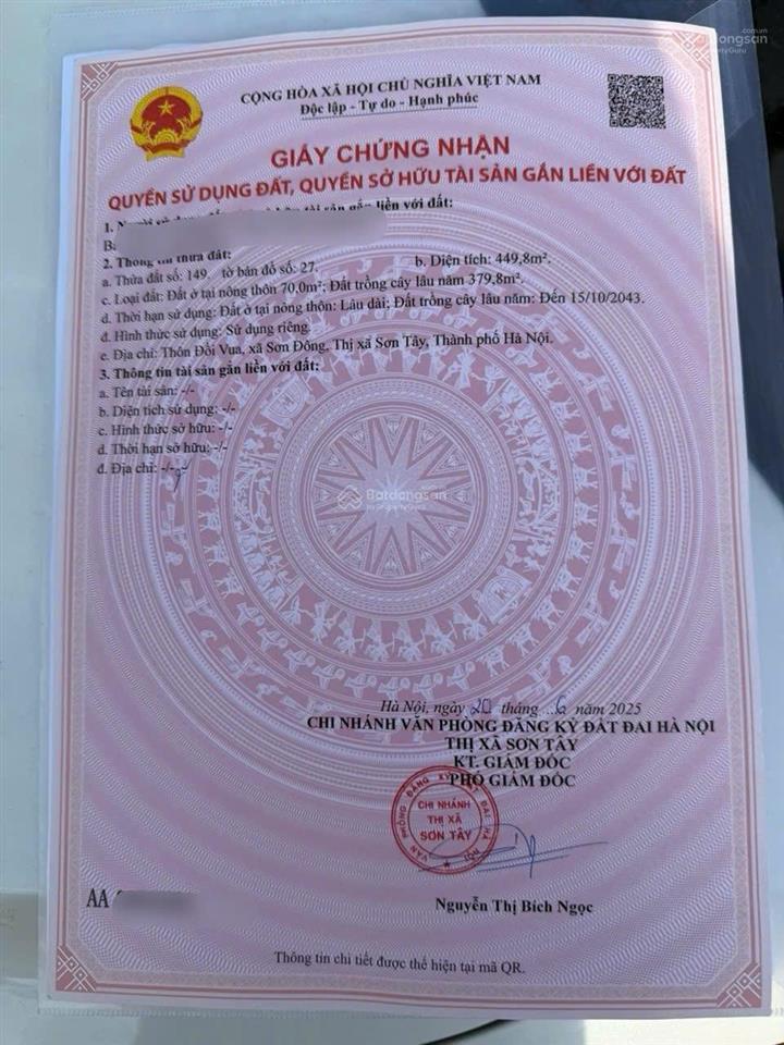 Bán đất sơn đông cổ đông gấp dt 450m2 mt 17m giá bán nhỉnh 3 tỷ 0977 514 ***