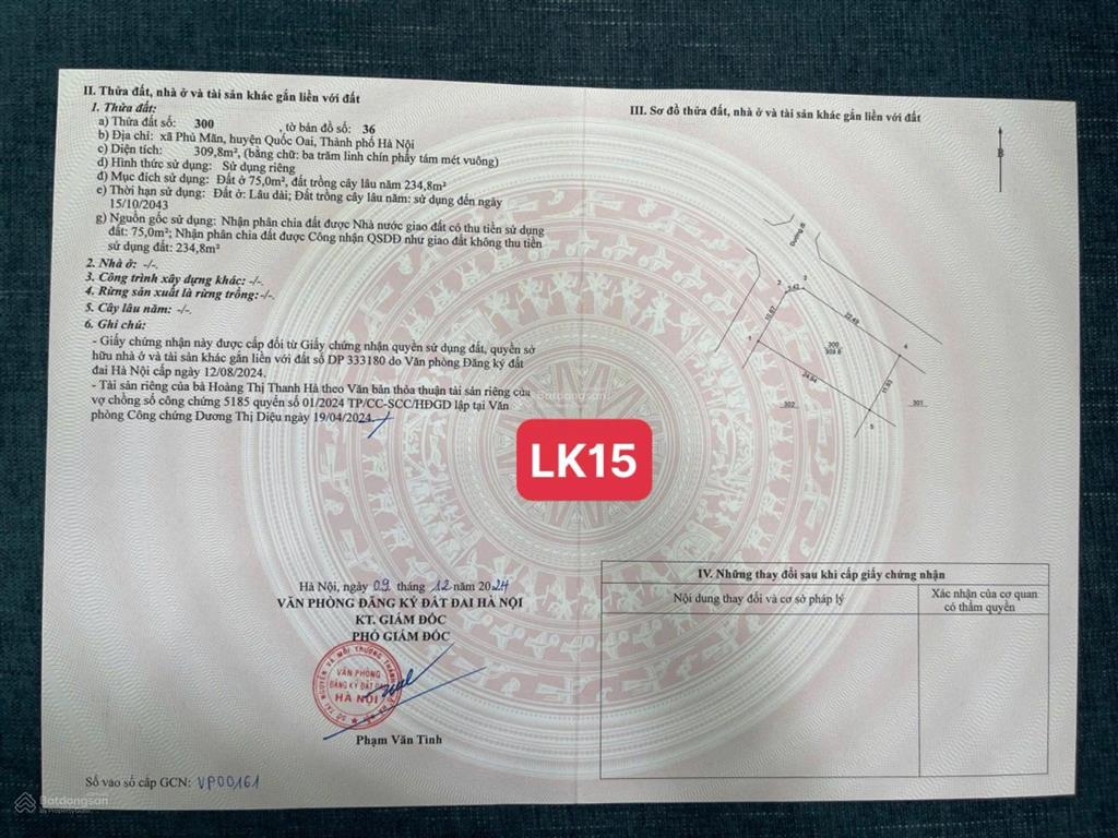 Bán đất xã phú cát, hoà lạc 400m2 sẵn sổ giá hơn 10tr/m2 giá hời 0977 514 ***