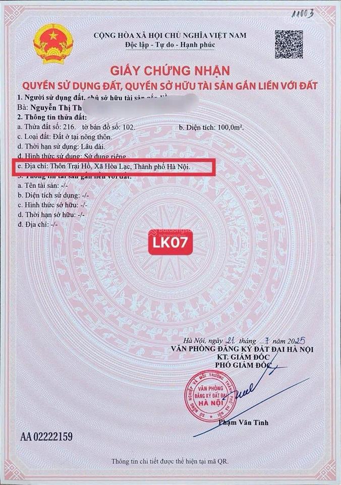Bán gấp 100m2 full thổ cư mt 7m tại xã hoà lạc, cạnh cổ đông, sơn tây 0977 514 ***