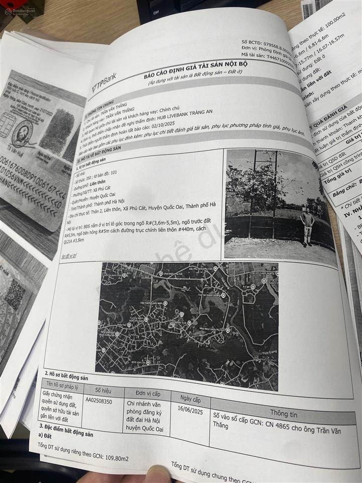 Bán đất thôn 2 phú cát, 2.8 tỷ, 100m2, mặt tiền 5m, ngõ rộng 6m, pháp lý đầy đủ hàng f0 0977 514 ***