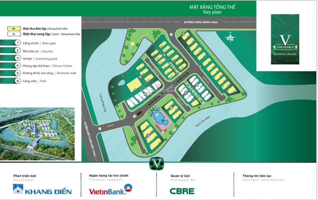 Bán biệt thự đơn lập venica 1 mặt giáp sông 1 mặt giáp hồ bơi, giá 85 tỷ