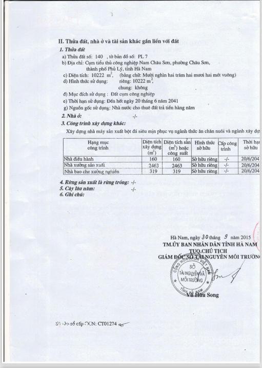 Cần bán nhà xưởng với giá 50 tỷ tại kcn nam châu sơn, phủ lý, hà nam, diện tích 10222 m2