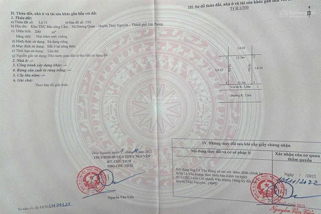 Chính chủ bán 200m2 khu tái định cư bắc sông cấm thuỷ nguyên gần cầu nguyễn trãi, và khu hành chính