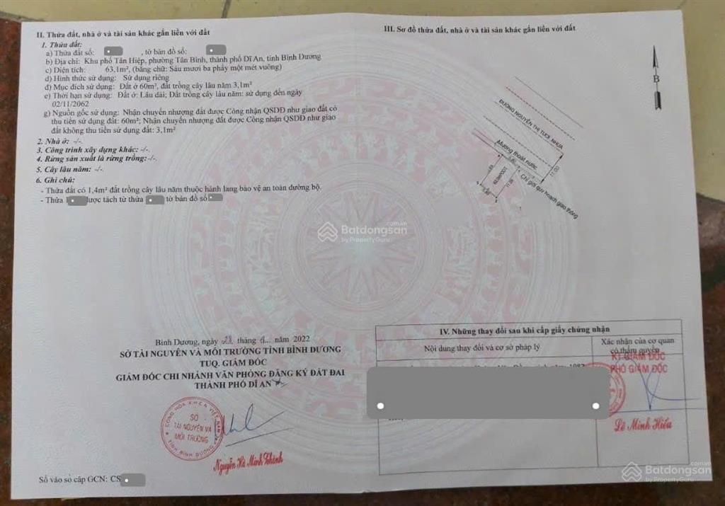 Mặt tiền kinh doanh bán đất 3,25 tỷ, mt đường nguyễn thị tươi, p. tân bình, tp. dĩ an