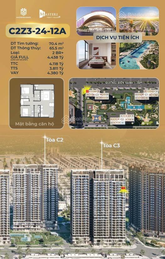 Bán cc masteri trinity square, nghĩa trụ, văn giang, hưng yên, 58,1 triệu/m2, 65,5m2 bao đẹp hot!