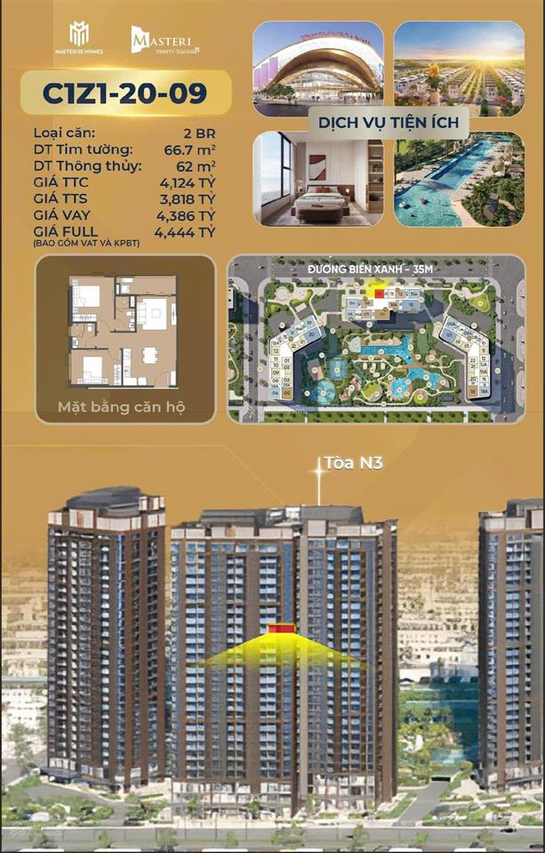 Bán căn hộ 2pn toà n3 mas trinity. giá chỉ 3.8 tỷ. view thoáng vĩnh viễn. 0962 506 ***