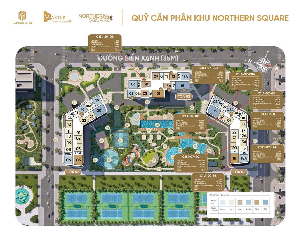Chỉ từ 59.xtr/m2 sở hữu căn hộ đẳng cấp tại phân khu northern square. 0962 506 *** để đặt cọc