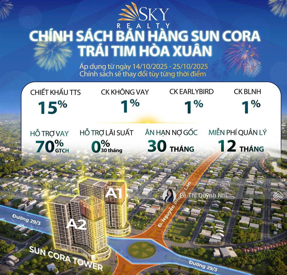 Căn hộ 1pn + sun cora tower view pháo hoa, thành phố, sở hữu lâu dài giá tốt đợt đầu