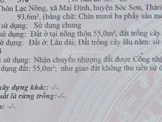 Bán đất mai đình, sóc sơn, diện tích 93.6 m2, trong đó có 55m2 thổ cư, gần sân bay, kcn nội bài