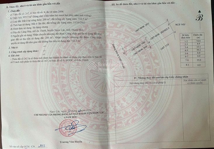 Chính chủ bán đất mặt đường tỉnh lộ 518d tại xã lộc thịnh, ngọc lặc, thanh hóa, 400 triệu, 922.5m2