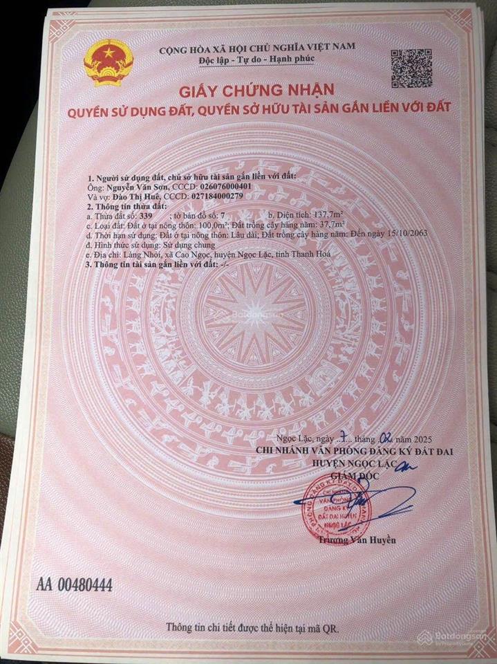 Bán đất đẹp 137m2 mặt đường liên xã, 280 triệu tại trung tâm xã cao ngọc, ngọc lặc, thanh hóa