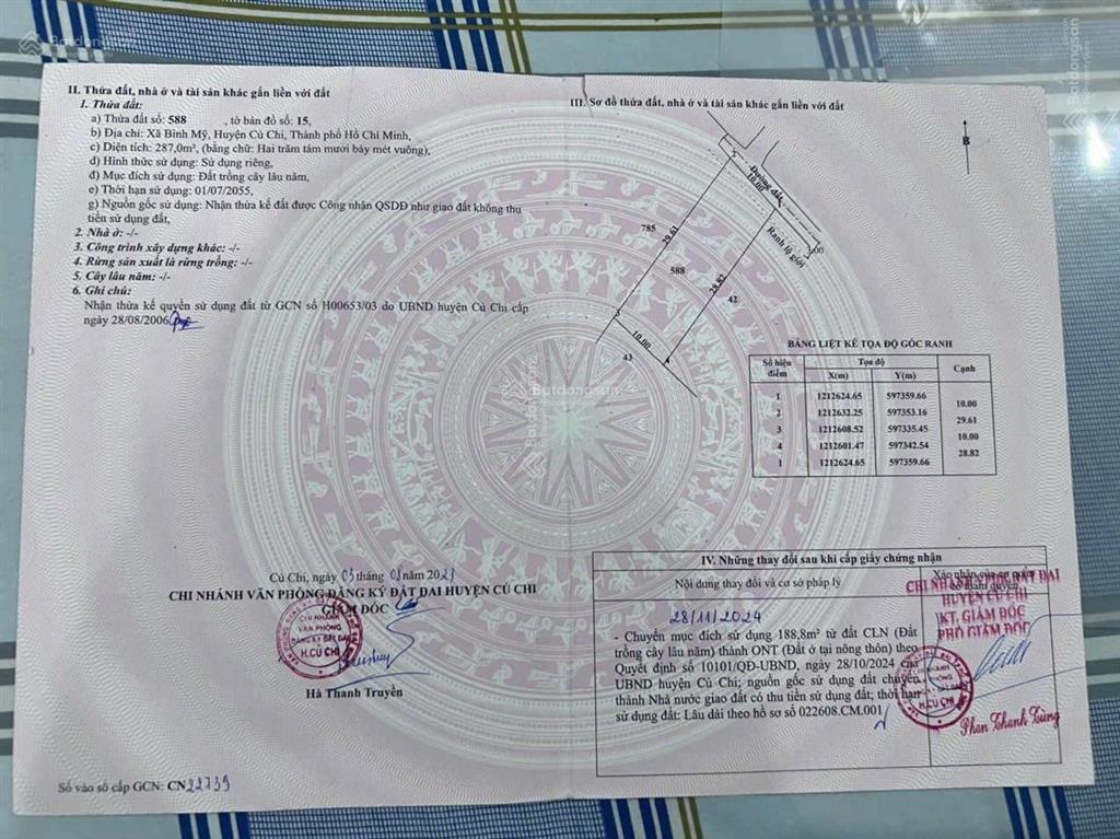 Bình mỹ  củ chi  bán đất thổ cư 10x28m 287m2 thổ cư 188m2