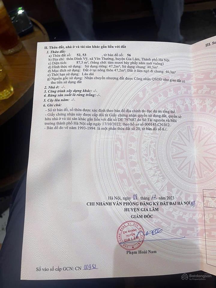 Mình chính chủ bán mảnh đất yên thường 48m2 mt 4m nở hậu 10cm, giá 2.9 tỷ có thương lượng