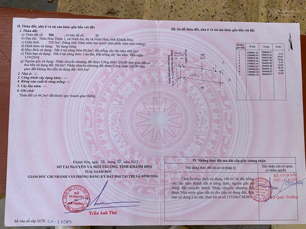 Chính chủ xã lỗ lô hoà thiện 1 xã bắc ninh hoà (ninh an cũ) giá tốt