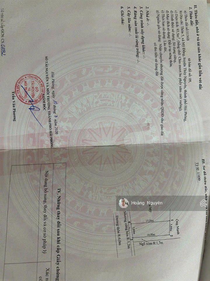 Bán lô góc siêu đẹp 93,5m2 mặt đường nhựa mỹ đồng, thủy nguyên kinh doanh buôn bán tốt