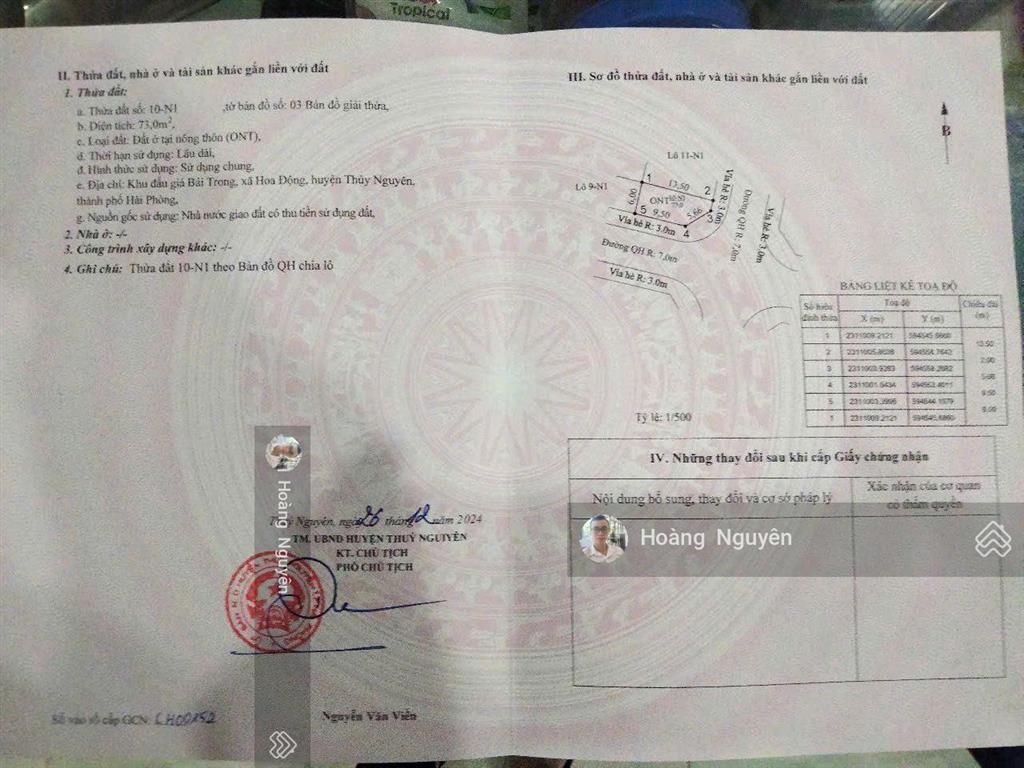 Bán lô góc 73m2 khu đất giá bái trong, hoa động, tp thủy nguyên vị trí đẹp và tiềm năng cho nhà tư