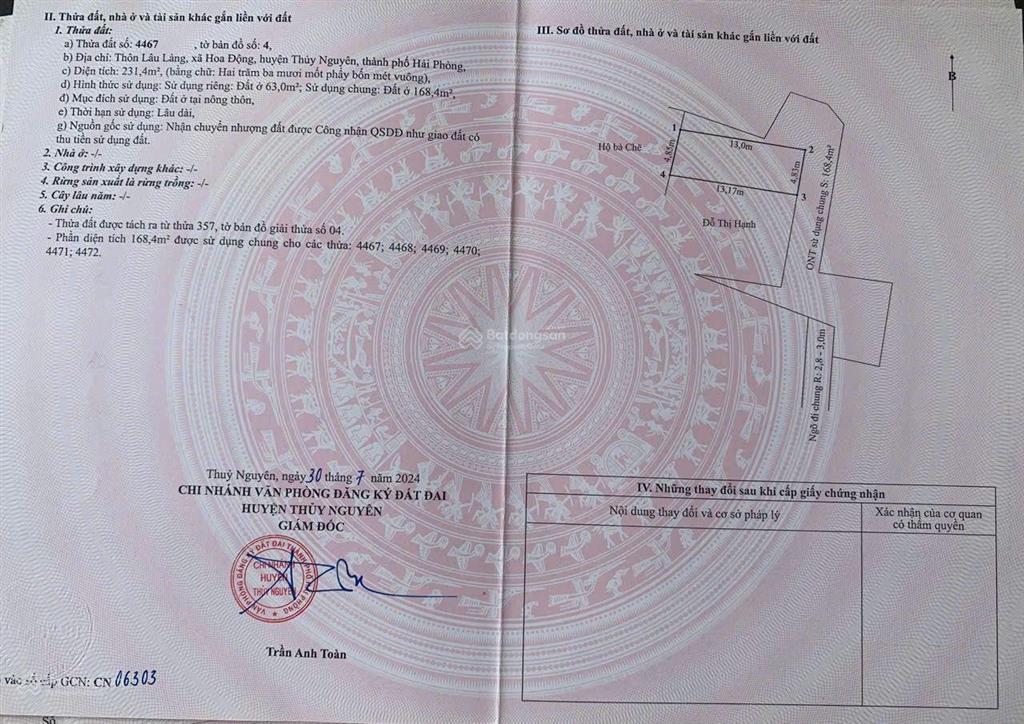 Bán lô đất tại hoa động, thủy nguyên ngay gần tthc mới ngõ thông ô tô đỗ đất