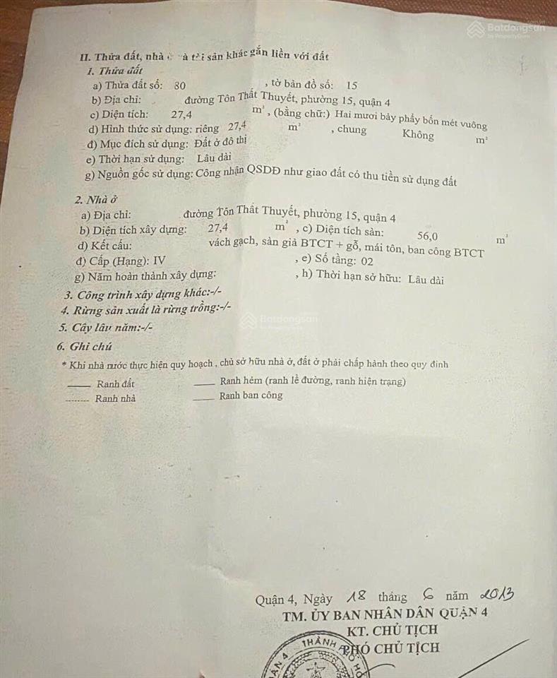 Mua bán nhà quận 4, 27,5m2 đất, dân cư hiện hữu, gần mặt tiền đường tôn thất thuyết !