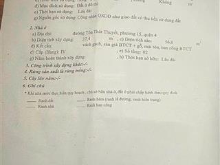 Mua bán nhà quận 4, 27,5m2 đất, dân cư hiện hữu, gần mặt tiền đường tôn thất thuyết !