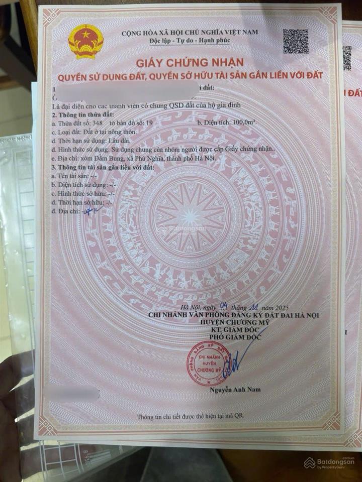 Đất tài lộc phú vinh, phú nghĩa, chương mỹ, dt100m² đường thông oto đỗ cửa, giá nhỉnh 3ty.