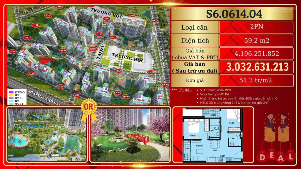 Căn hộ 2pn giá tốt the origami vinhomes grand park view vườn nhật nhỉn 3 tỷ, tt giãn 180 ngày