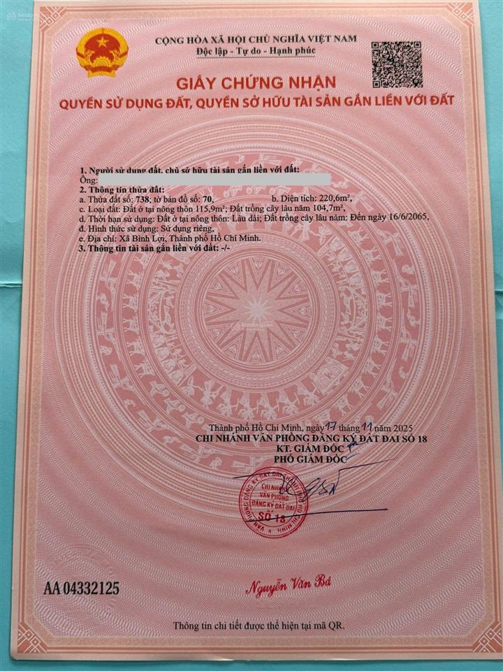 Nền thổ cư 220m2 mt đường thích thiện hoà xã lê minh xuân, bình chánh