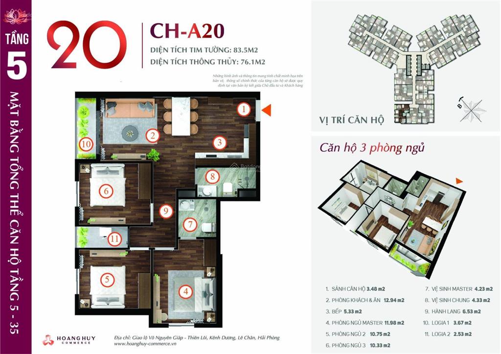 Cần cho thuê căn 3pn căn 20 tòa lotus dự án hoàng huy commerce 13tr/tháng full nội thất 052875888