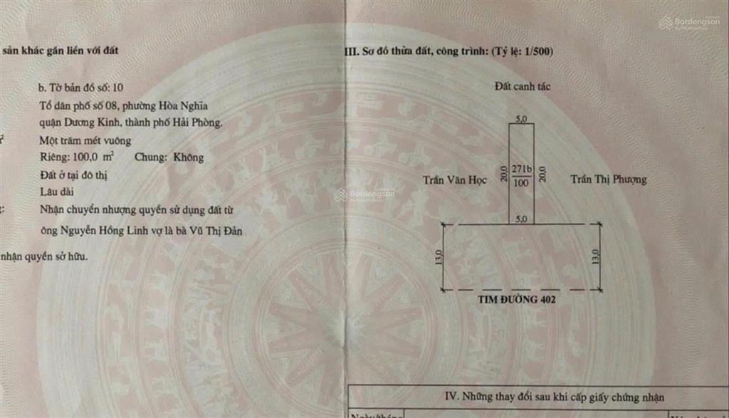 Bán đất 100m2 tại đường 402, phường hòa nghĩa, dương kinh, hải phòng, 3,08 tỷ