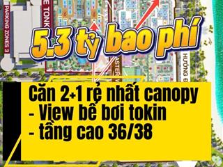 Căn 2+1 canopy vinhomes smartcity ,72m2 giá 5.3 tỷ , view vô cực sang bể bơi tokin,  0949 891 ***.