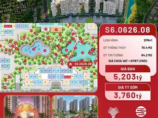 Thanh lý căn 2pn+ dt 70m2. hàng mới cđt. giá 3tỷ760. toà s6.06. thanh toán giãn 180 ngày nhận nhà