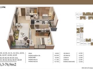 Căn 2 phòng ngủ 76,8m2  mua bán ký hđmb trực tiếp chủ đầu tư. ko chênh, ko phí dịch vụ ngoại gioa