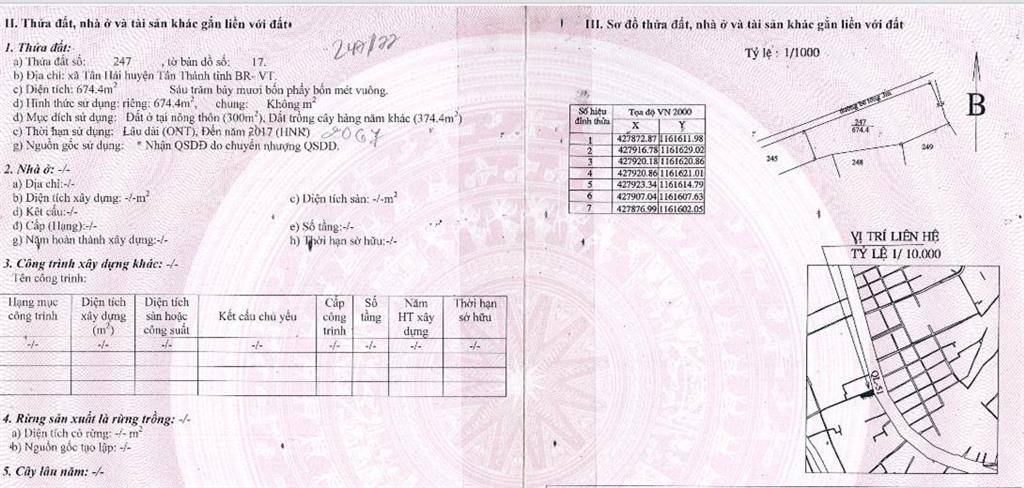 Chỉ 12,2tr/m2 đất trống mặt tiền ql51, ngay trạm thu phí, phú mỹ, 674.4m2(300m2 thổ cư). 0937 311 ***