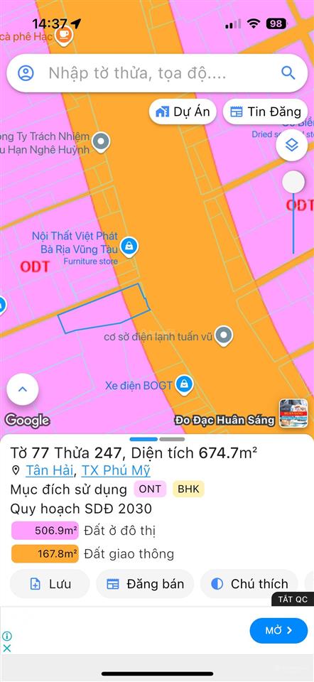Chỉ 12,2tr/m2 đất trống mặt tiền ql51, ngay trạm thu phí, phú mỹ, 674.4m2(300m2 thổ cư). 0937 311 ***
