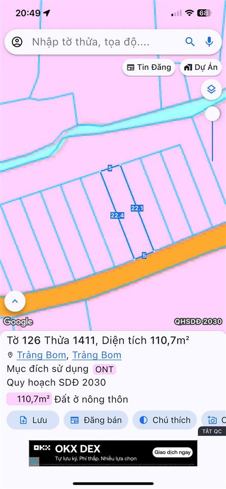 Chính chủ bán gấp lô đất 5x22m thổ cư 100% ngay gần chợ, ubnd xã giang điền, giá rẻ 850tr