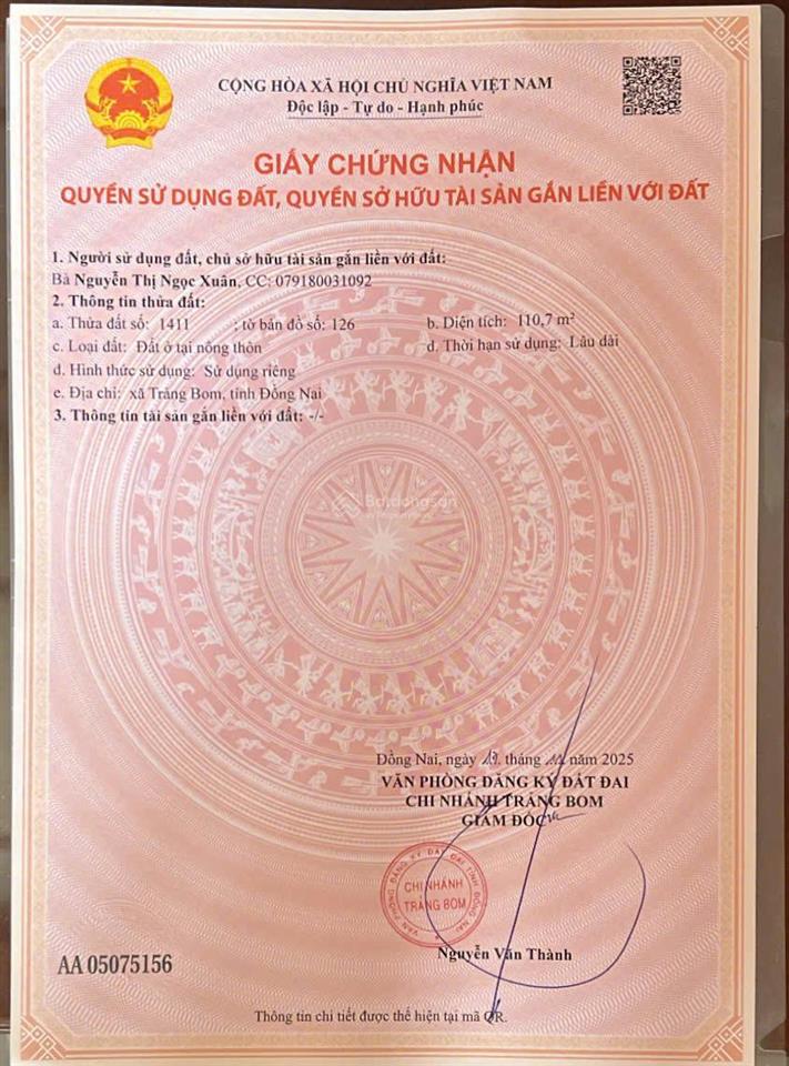 Chính chủ bán gấp lô đất 5x22m thổ cư 100% ngay gần chợ, ubnd xã giang điền, giá rẻ 850tr