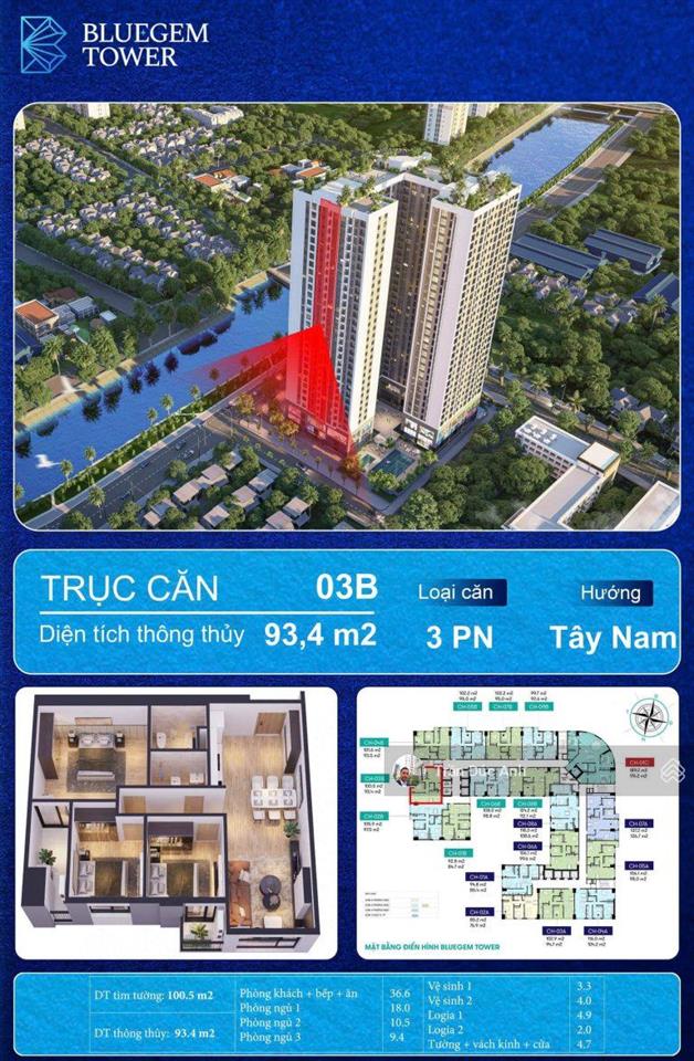 Bán căn hộ 3pn, 2wc, 95m2, 5,9 tỷ tại bluegem tower giá hot nhất