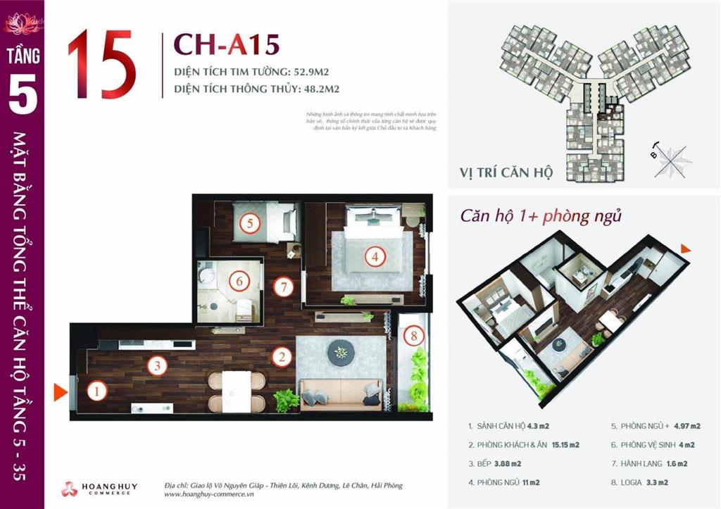 Bán căn 1,5pn full nội thất toà lotus giá 2 tỷ 050 triệu hoàng huy commerce