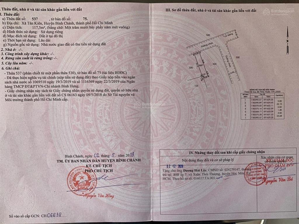 Chính chủ bán đất xã tân kiên  đường dương đình cúc  5x23,8m  117m2  vị trí đẹp