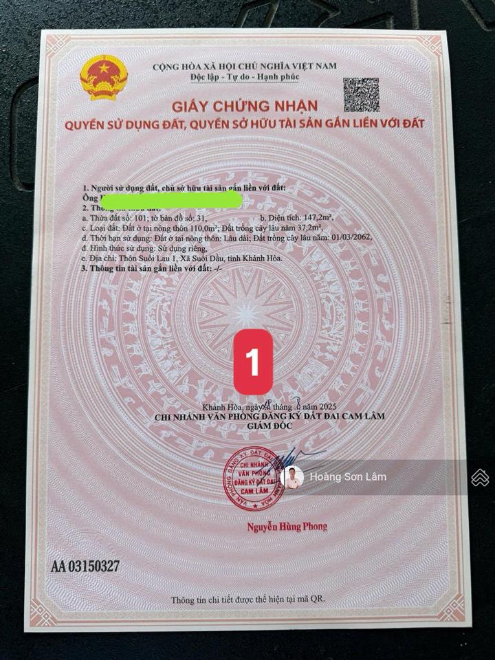 Bán đất vùng ven tp. nha trang 13km  kết nối sân bay cam ranh 25p di chuyển  có thổ cư