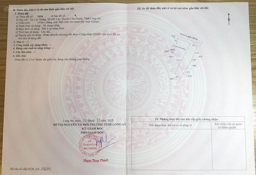 Bán đất lô góc 137m2 full đất ở, sổ riêng  công đồng lộc trung, mỹ lộc, cần giuộc