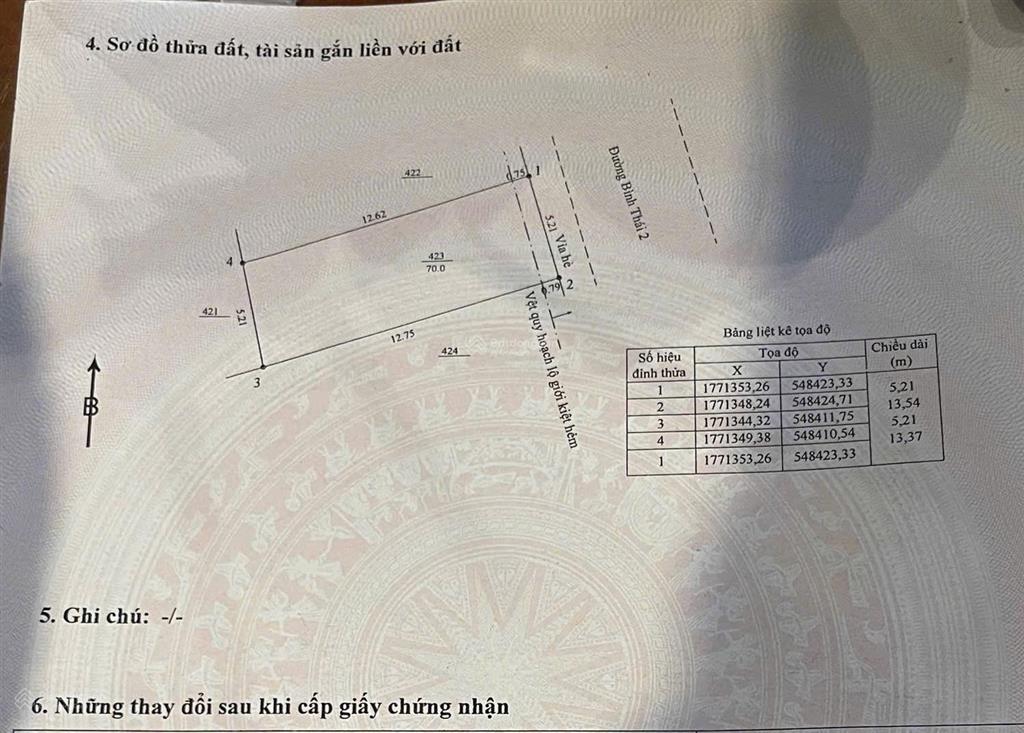 Chính chủ gửi bán lô đất mặt tiền 5m5 bình thái 2 . ngã 4 cẩm lệ