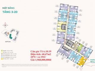 Duy nhất giỏ hàng nội bộ căn góc tháp cielo 2pn+ và 2wc tầng 10. tháp cielo t1a.10.19 giá 1,96 tỷ