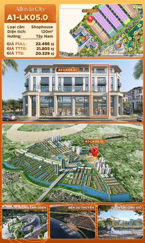 Giá chi tiết từng căn liền kề biệt thự vị trí đẹp đối diện khu onsen và trường học ở alluvia city