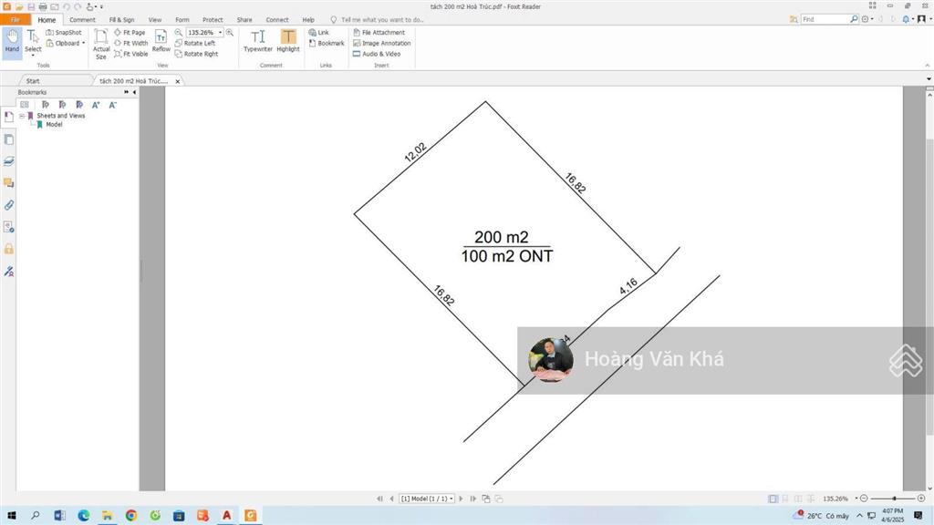 Cần bán lô đất 200 mét mặt tiền 10 mét hậu 10 mét tại hòa trúc, hòa thạch