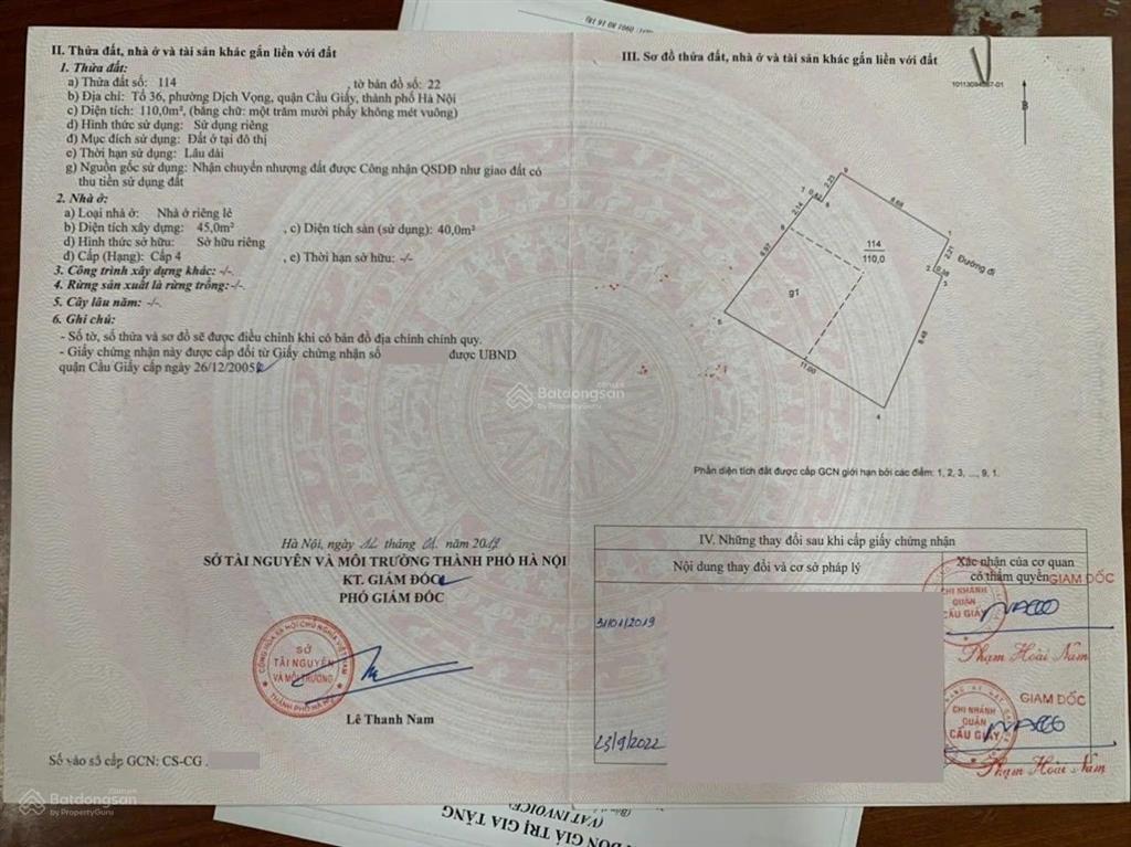 Bán đất sổ đỏ + gpxd 28 phố dịch vọng 110m² đất vuông 10x11m, giá 23.5 tỷ.