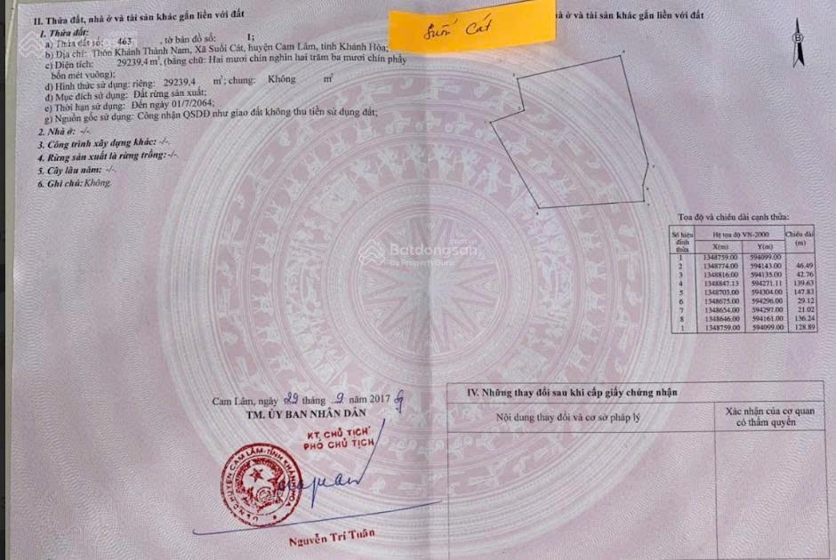 Cần bán lô đất 3ha suối cát cam lâm giáp ranh phước đồng gần trường lái hồng bàng nha trang