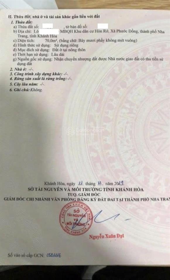 Bán lô đất view biển nguyễn văn linh khu dân cư hòn rớ, phường nam nha trang. sổ hồng 70m2